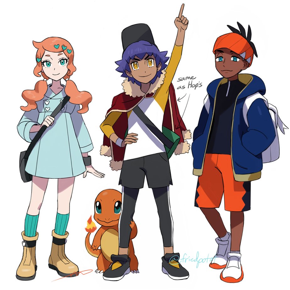1girl, 2boys, baseball_cap, black_headwear, black_legwear, blue_coat, blue_jacket, boots