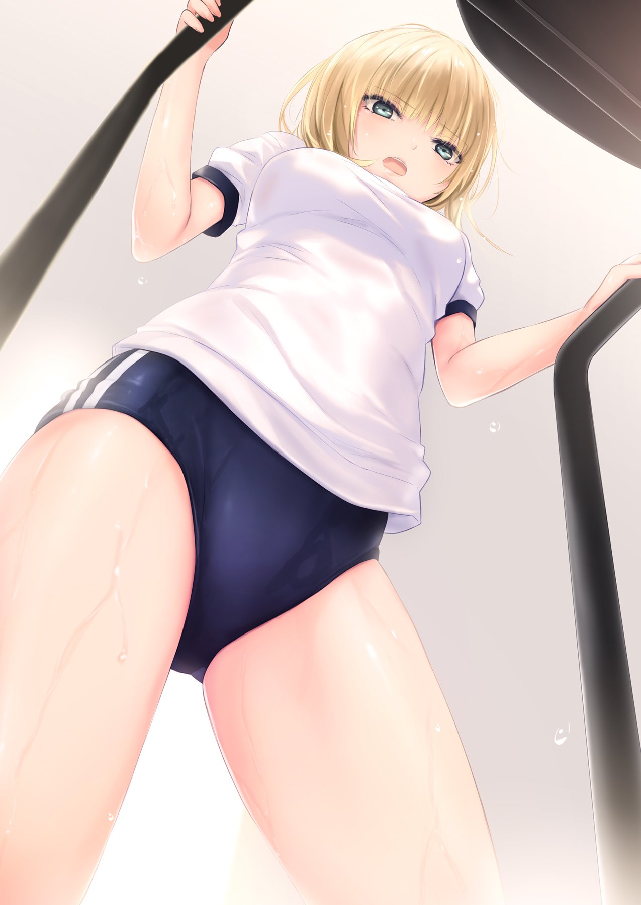 1girl, blonde_hair, blue_eyes, breasts, buruma, coffee-kizoku, gym_uniform, highres