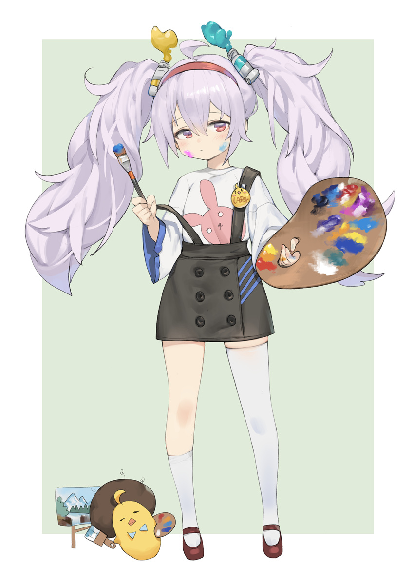 1girl, afro, ahoge, alternate_costume, animal_print, asymmetrical_legwear, azur_lane, bob_ross