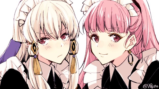 2girls, closed_mouth, earrings, fire_emblem, fire_emblem:_three_houses, hair_ornament, hilda_valentine_goneril, jewelry
