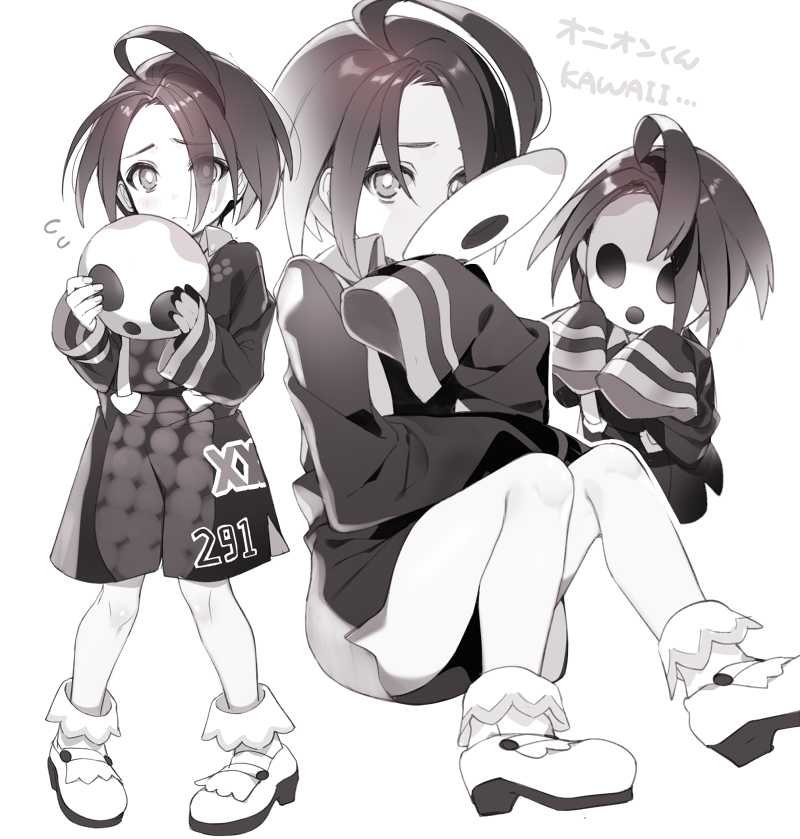 1boy, ahoge, ankle_socks, black_hair, chinako_(pixiv), gloves, gym_leader, looking_at_viewer