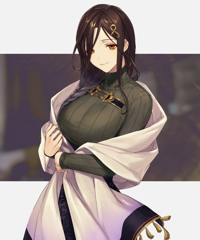 1girl, black_hair, black_skirt, braid, breasts, closed_mouth, commentary, cowboy_shot