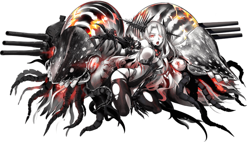 1girl, batavia_hime, bracer, breasts, claws, cracked_shell, gauntlets, glowing