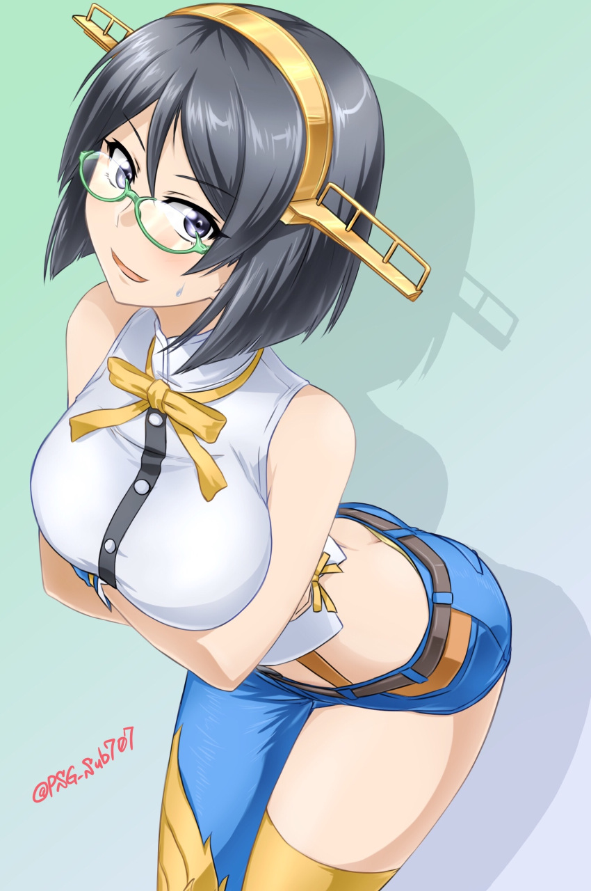 1girl, absurdres, akito_(sub707), aoki_hagane_no_arpeggio, asymmetrical_pants, belt, black_hair, blue_pants