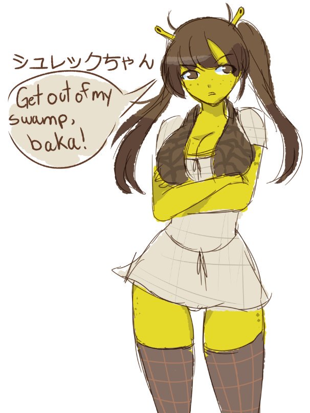 1girl, artist_request, breasts, brown_eyes, brown_hair, crossed_arms, english_text, freckles