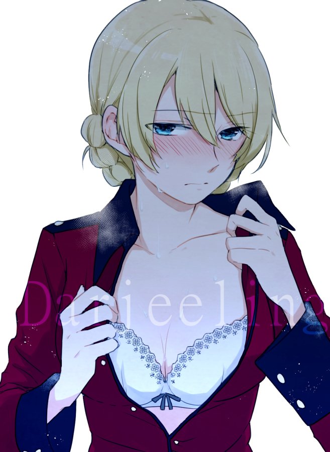 1girl, bangs, blonde_hair, blue_eyes, blush, bow, bow_bra, bra