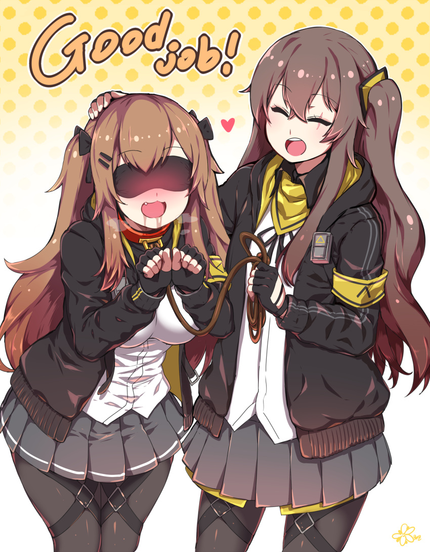 2girls, :d, ^_^, ^o^, absurdres, bangs, black_gloves, blackletter