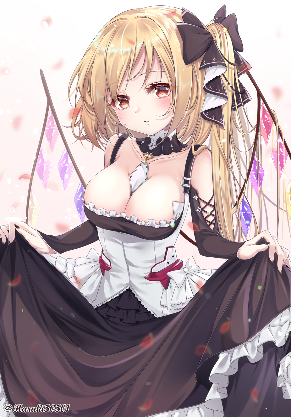 1girl, alternate_breast_size, artist_name, azur_lane, bangs, bare_shoulders, between_breasts, black_bow