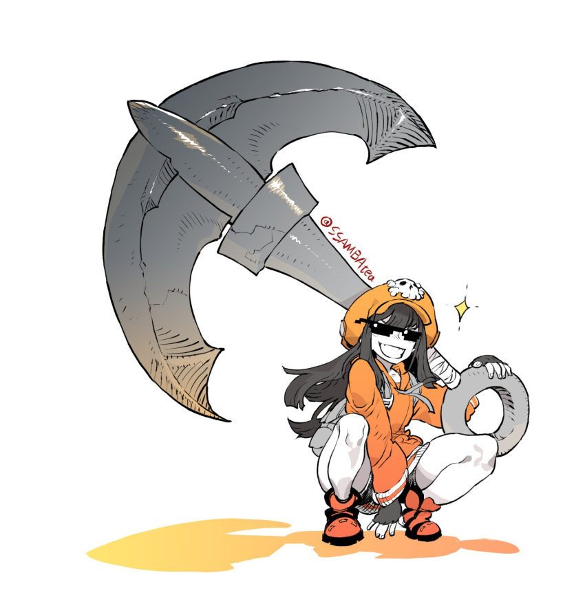 1girl, anchor, artist_name, between_legs, guilty_gear, guilty_gear_2020, guilty_gear_strive, hand_between_legs