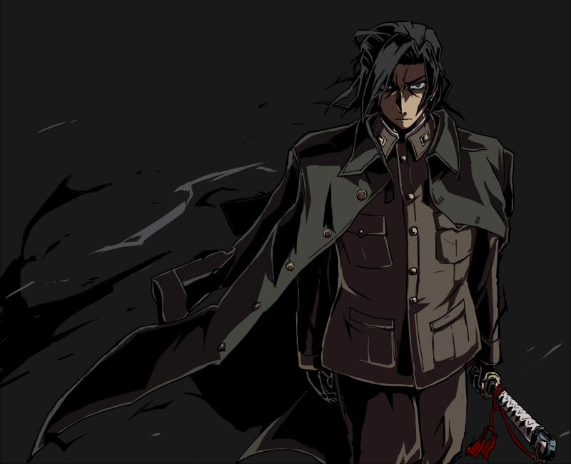 akatsuki_blitzkampf, bangs, black_eyes, black_gloves, black_hair, gloves, hair_intakes, holding