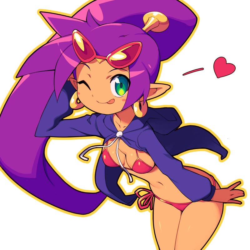 1girl, bikini, blue_eyes, blush, blush_stickers, breasts, collarbone, cowboy_shot