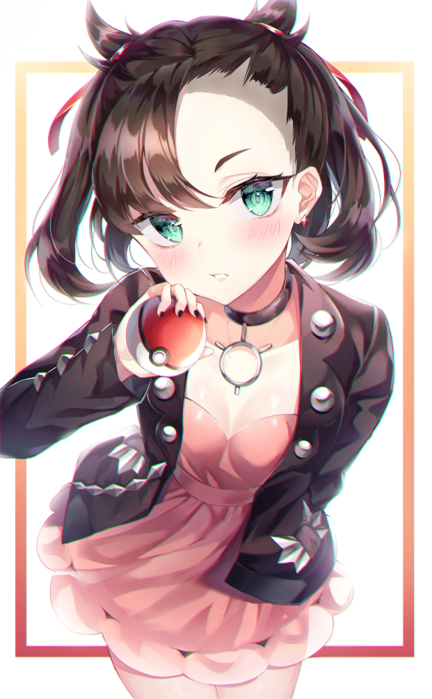 1girl, arm_behind_back, asymmetrical_bangs, bangs, black_choker, black_hair, black_jacket, blush