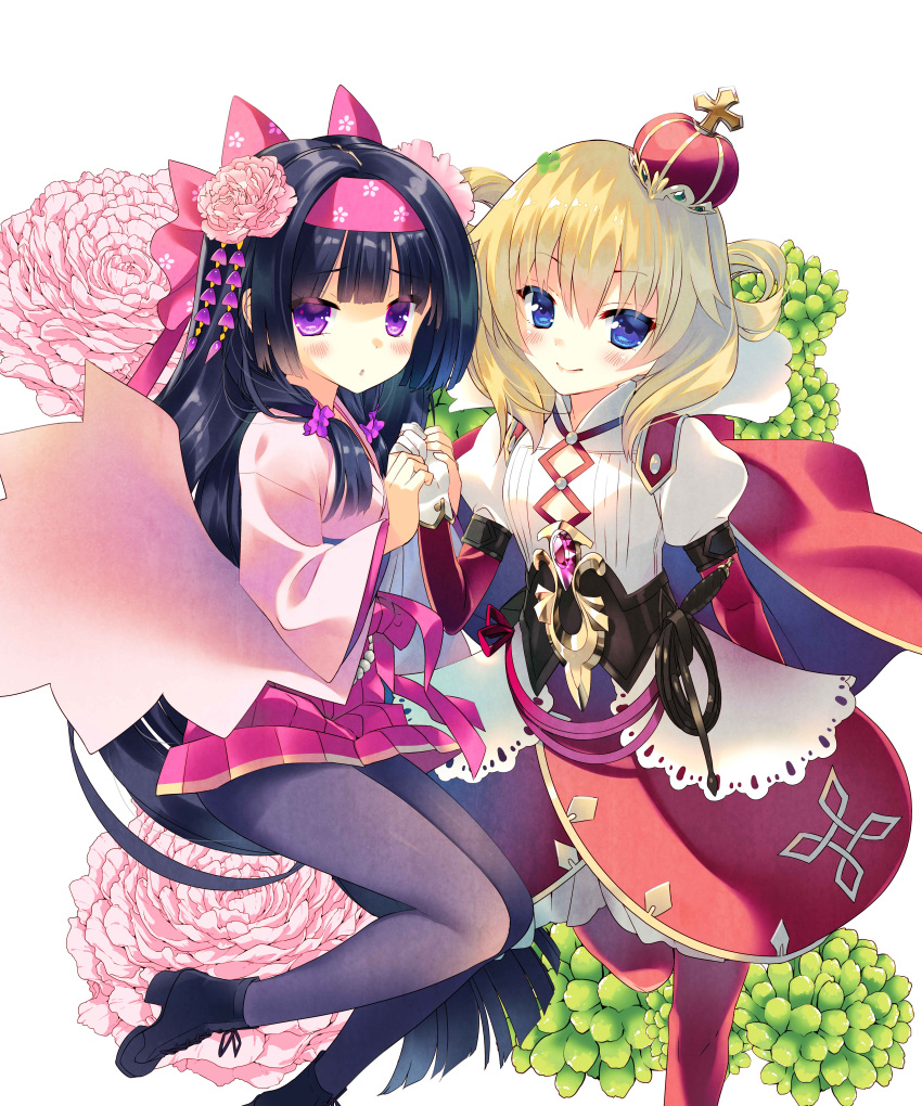 2girls, absurdres, arikawa_satoru, bangs, black_footwear, black_hair, black_legwear, blonde_hair