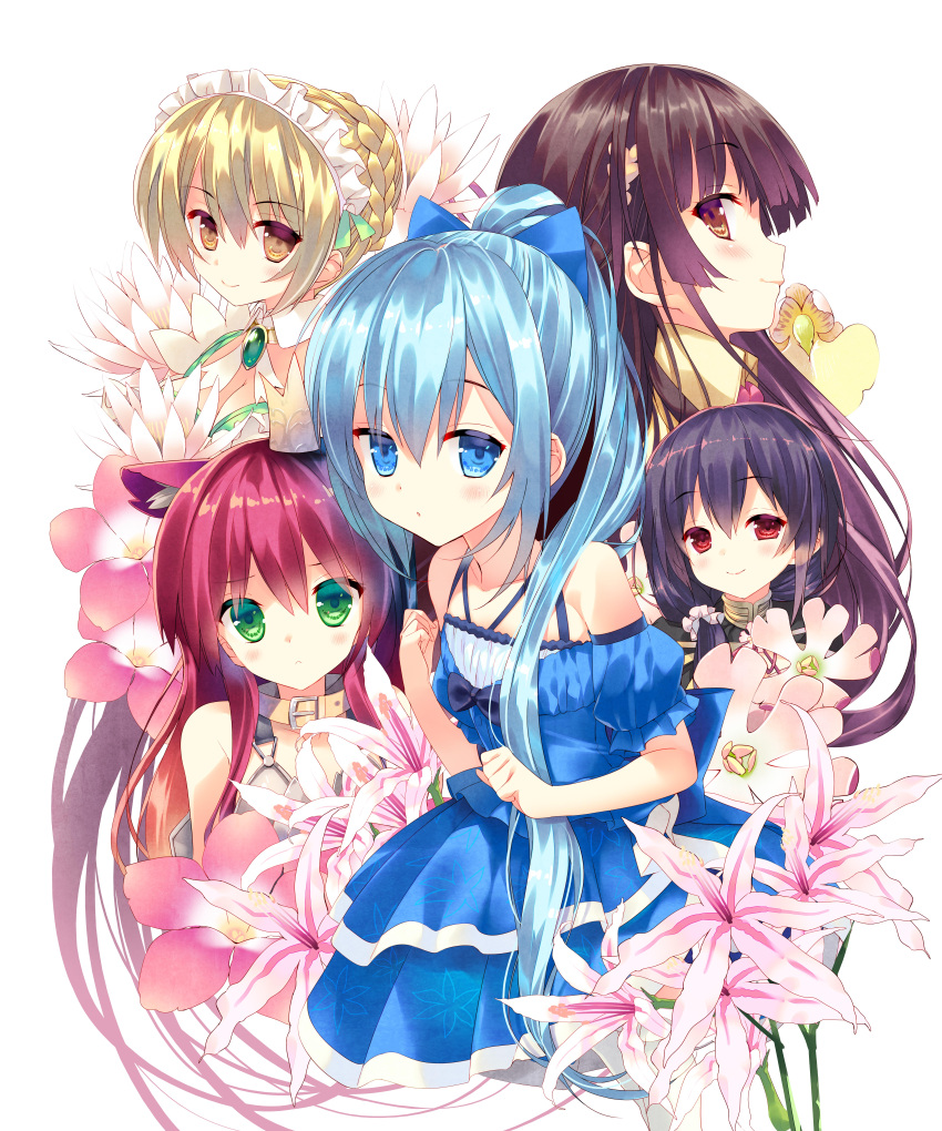 5girls, absurdres, animal_ears, arikawa_satoru, bangs, bare_shoulders, black_hair, blonde_hair