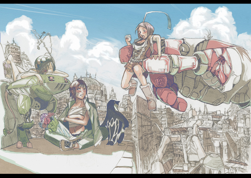 bandage, bandages, bird, boots, building, city, cloud, clouds
