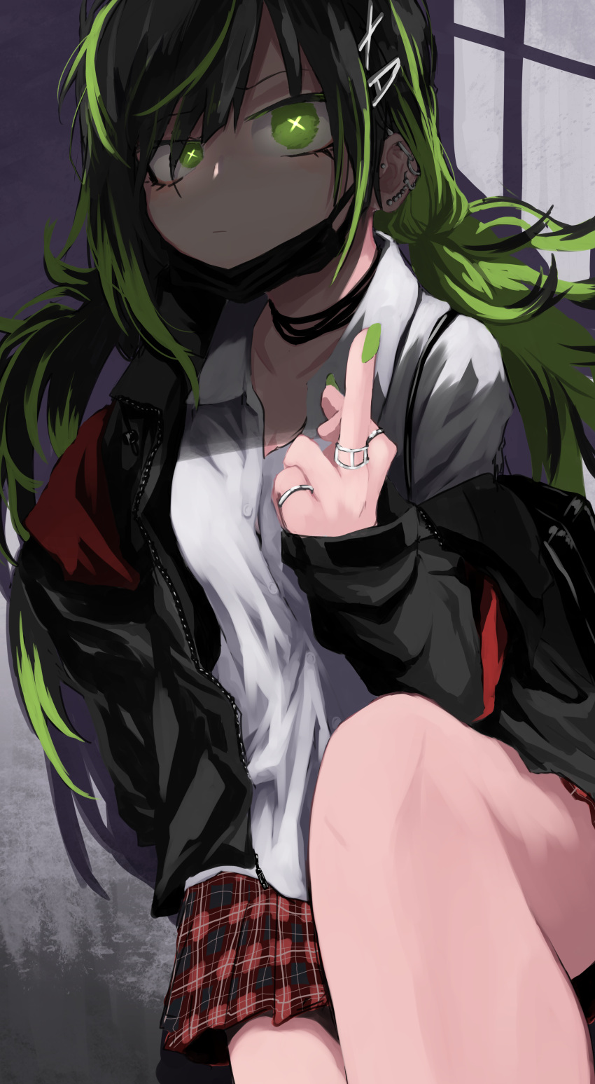 1girl, absurdres, black_hair, black_jacket, breasts, closed_mouth, collarbone, collared_shirt
