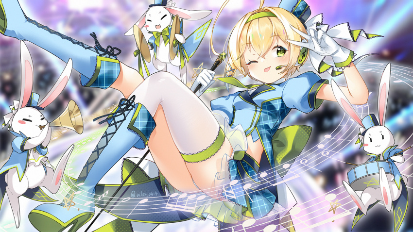 1girl, ahoge, alternate_costume, asymmetrical_legwear, azur_lane, bangs, blonde_hair, blue_footwear