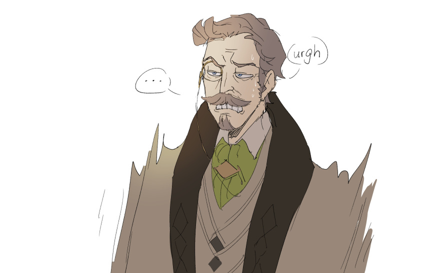 ..., 1boy, absurdres, blue_eyes, brown_suit, english_text, facial_hair, fire_emblem