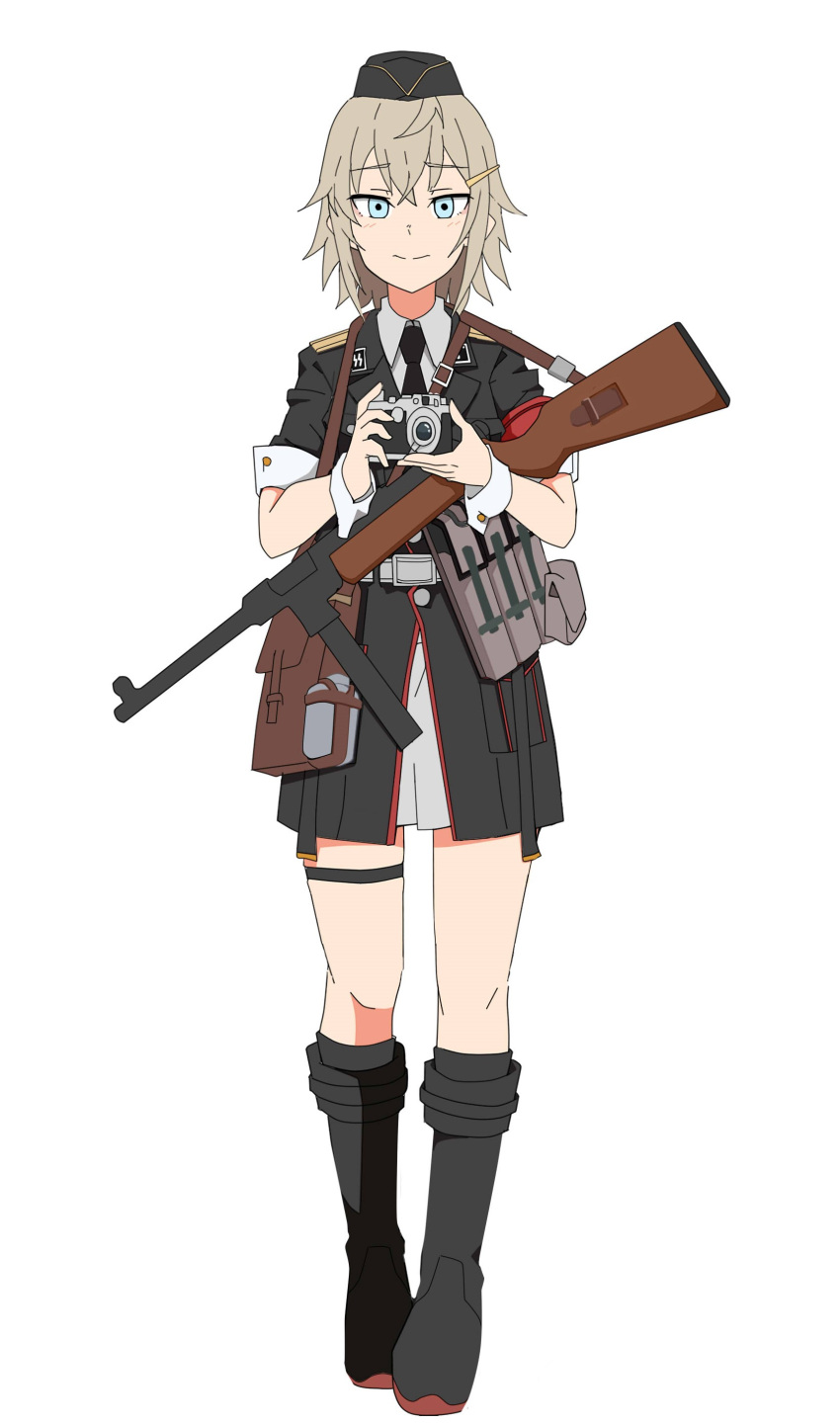 1girl, absurdres, armband, bag, bangs, belt, black_footwear, black_legwear