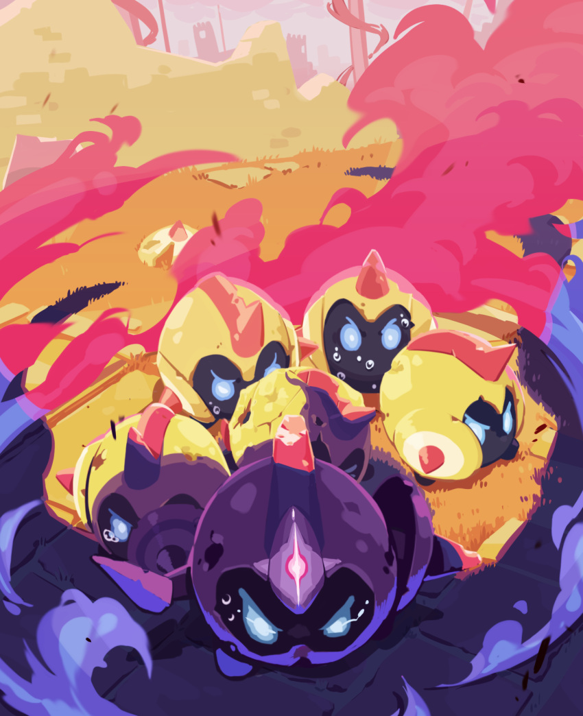 broken_horn, dust_cloud, falinks, gen_8_pokemon, hc2002, helmet, highres, injury