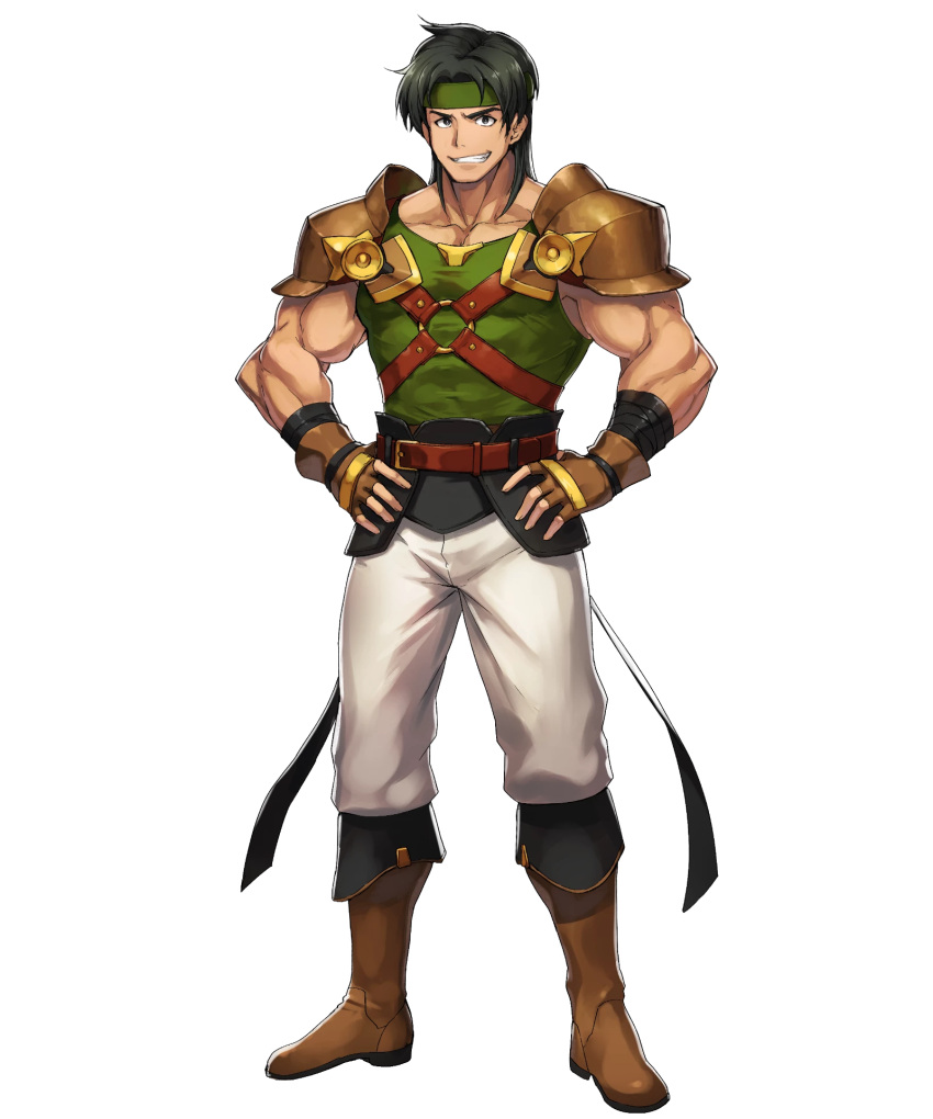 1boy, bandages, belt, black_hair, boots, dai-xt, fingerless_gloves, fire_emblem