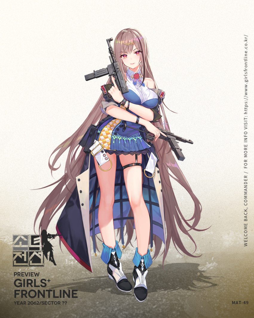 1girl, arm_across_waist, arm_under_breasts, bangs, black_hair, blue_dress, blue_neckwear, blush