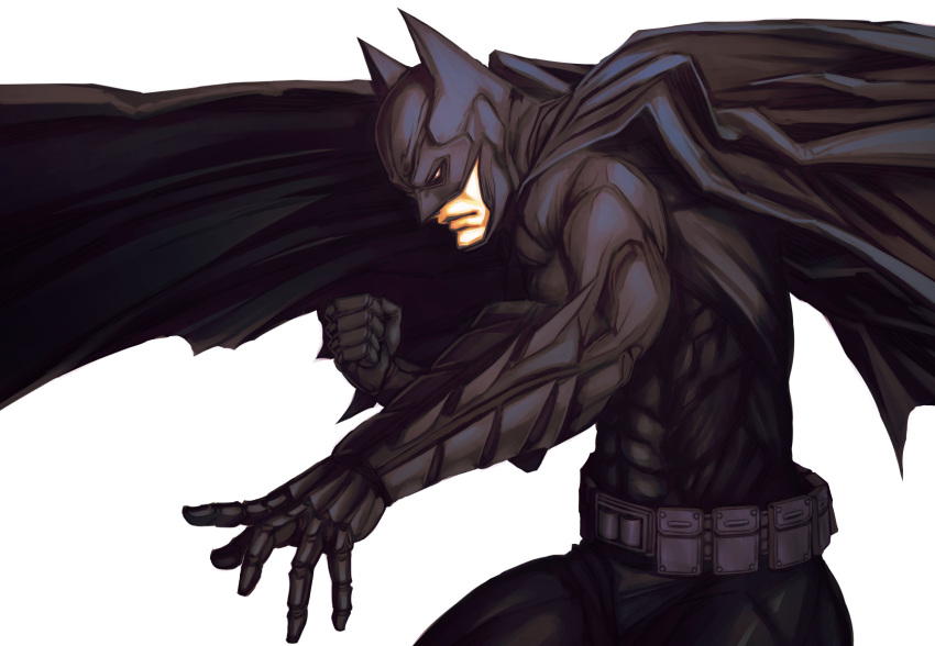 1boy, animal_ears, batman, batman_(series), belt, black_cape, cape, clenched_hand