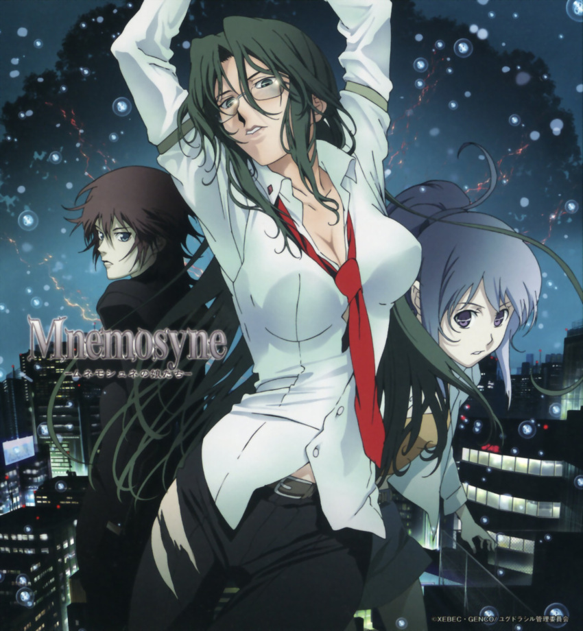glasses, highres, laura, laura_(mnemosyne), mimi_(mnemosyne), mnemosyne, necktie, scan