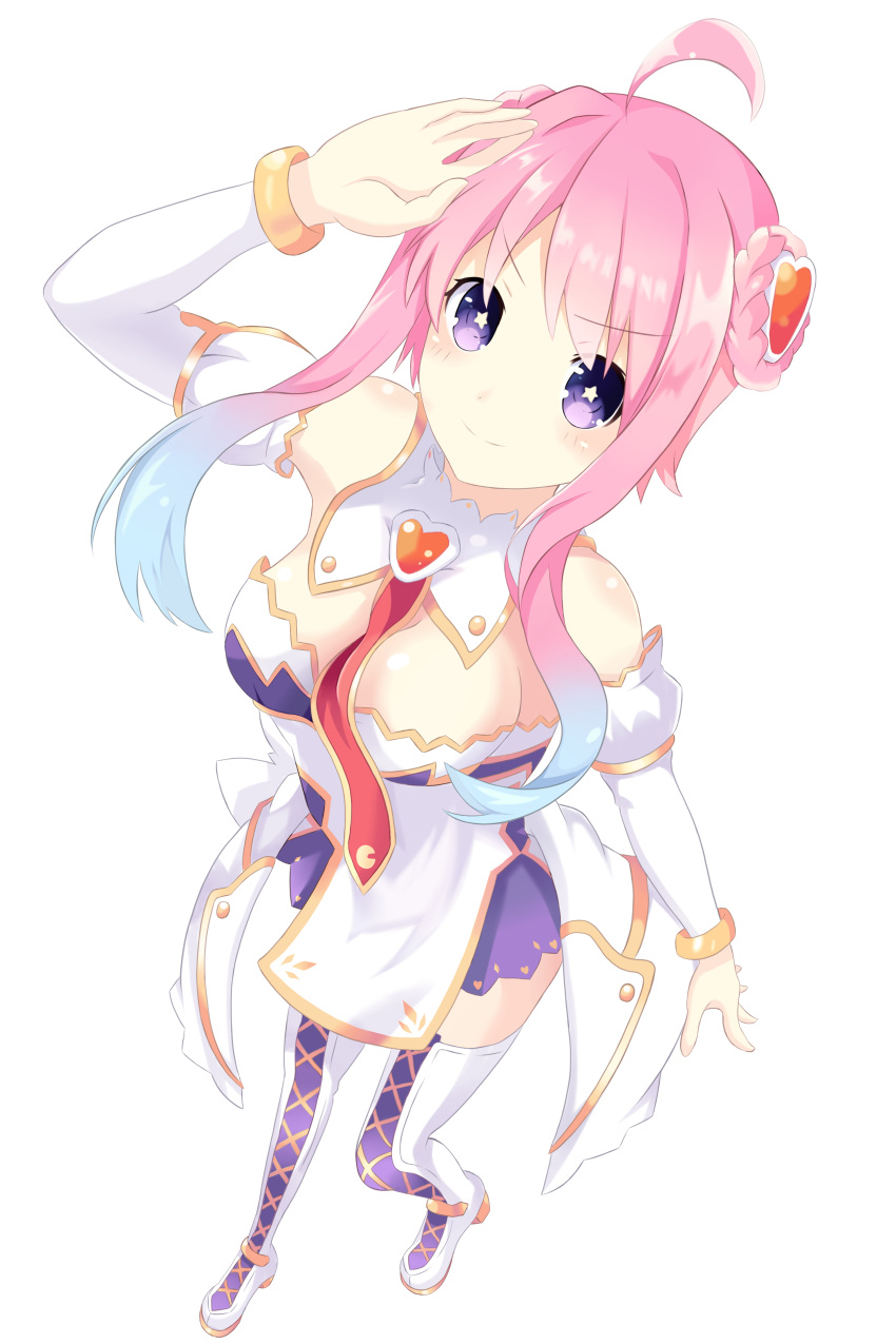 1girl, absurdres, boots, compile_heart, highres, ileheart, long_hair, pink_hair, ramu-on@_shinon, star, star-shaped_pupils, symbol-shaped_pupils, thigh-highs, thigh_boots, violet_eyes, virtual_youtuber