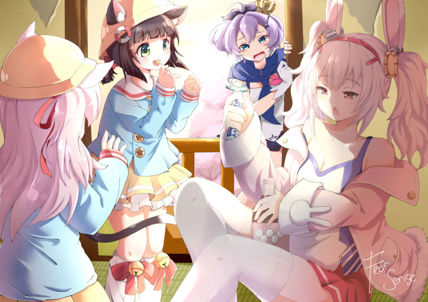 4girls, :<, absurdres, animal_ear_fluff, animal_ears, artist_name, azur_lane, bangs
