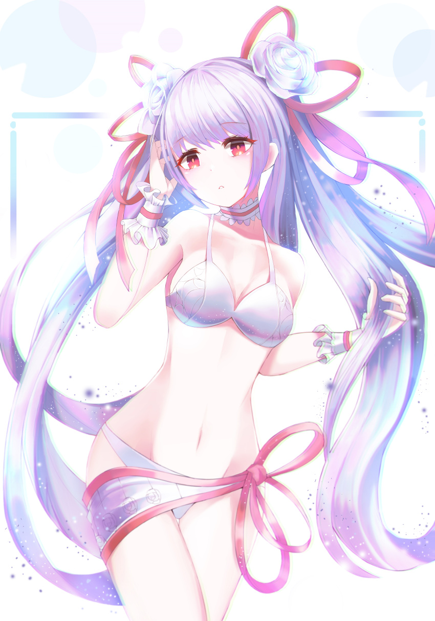 1girl, absurdres, bikini, bikini_top, choker, commentary_request, eyebrows_visible_through_hair, eyes_visible_through_hair