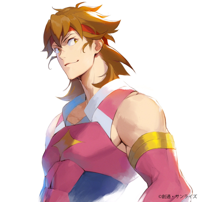 1boy, brown_hair, commentary_request, elbow_gloves, gloves, gundam, gundam_build_divers_re:rise, headband