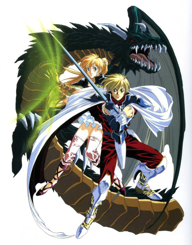 1boy, 1girl, 90s, armor, armored_boots, blonde_hair, blue_eyes, boots