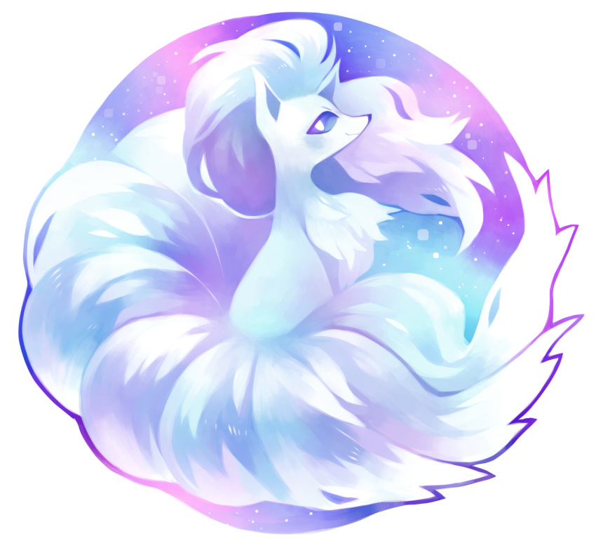 alolan_form, alolan_ninetales, alternate_color, animal, blue_eyes, circle, closed_mouth, fox