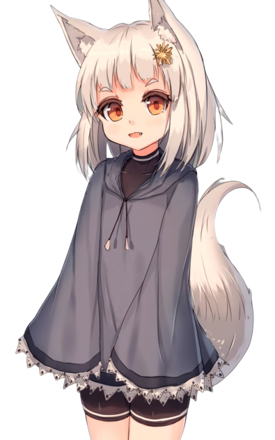 blonde_hair, cute, fox_girl, grey_clothes, kitsune