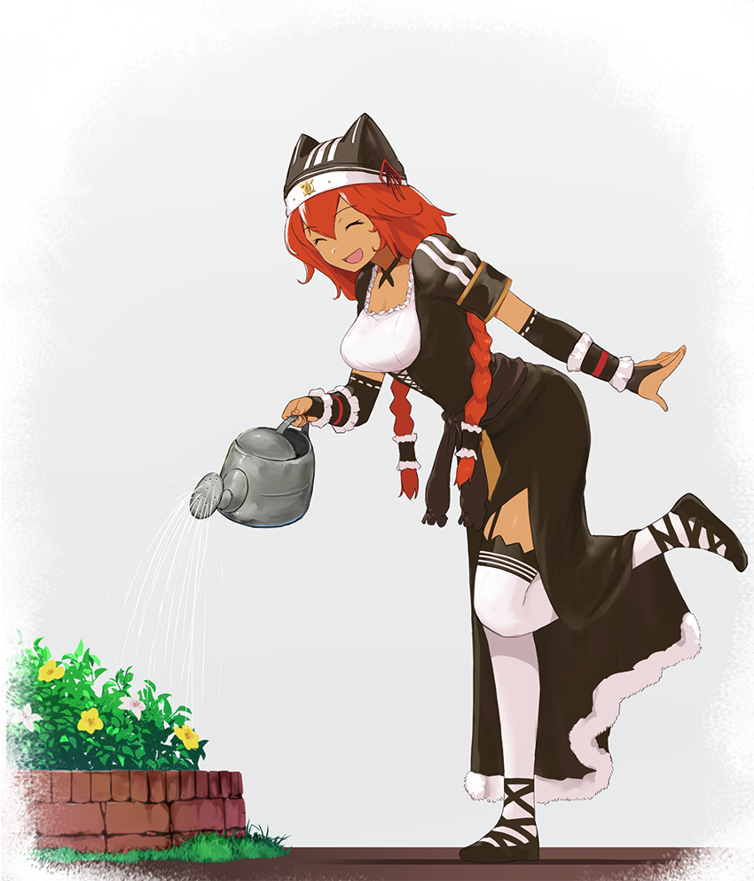 1girl, animal_hat, black_choker, black_dress, black_footwear, braid, bridal_gauntlets, cat_hat