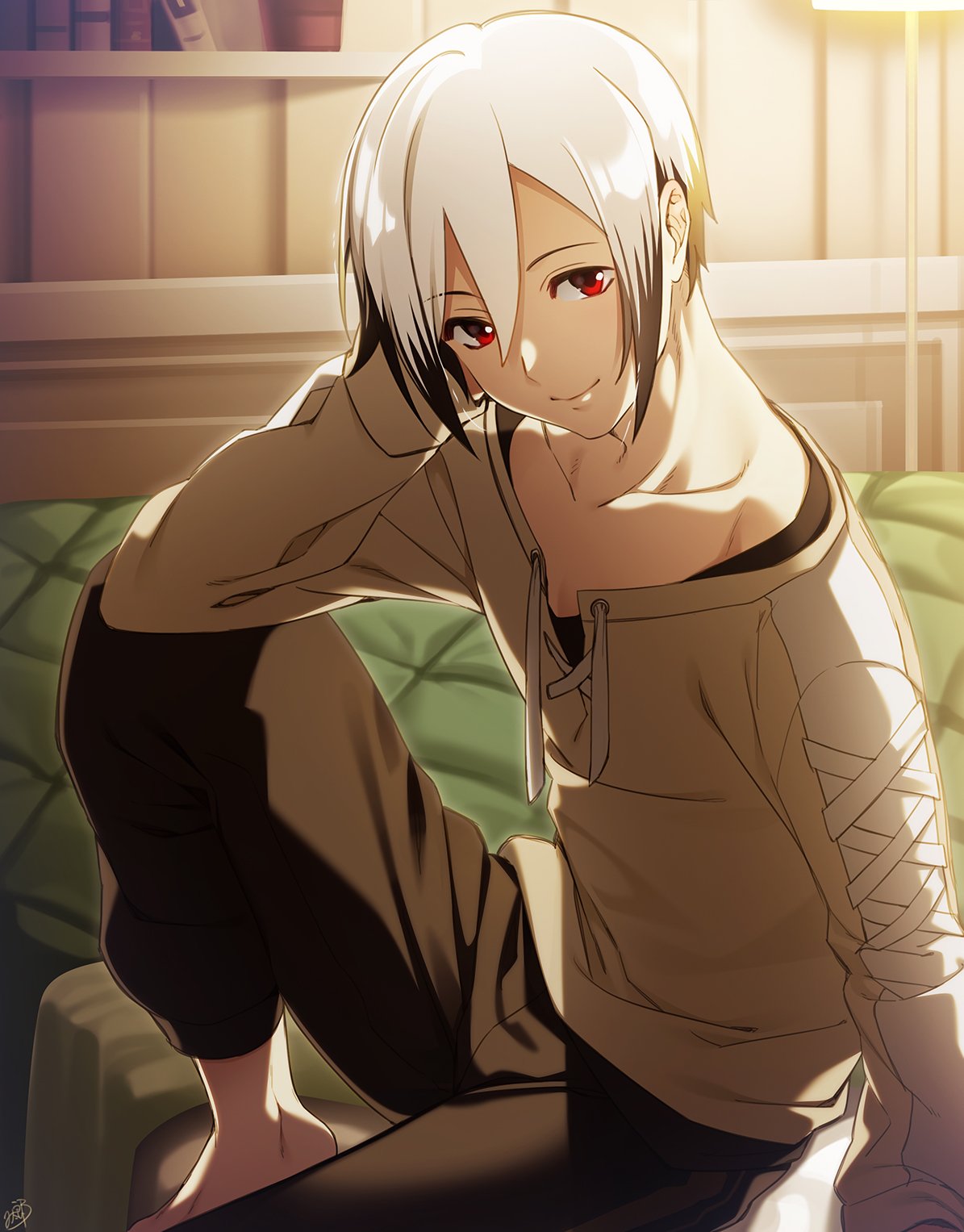 1boy, arm_behind_head, bangs, black_hair, closed_mouth, highres, idolmaster, idolmaster_side-m