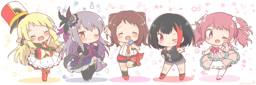 5girls, \o/, ^_^, absurdres, arms_up, band_uniform, bang_dream!, bangs