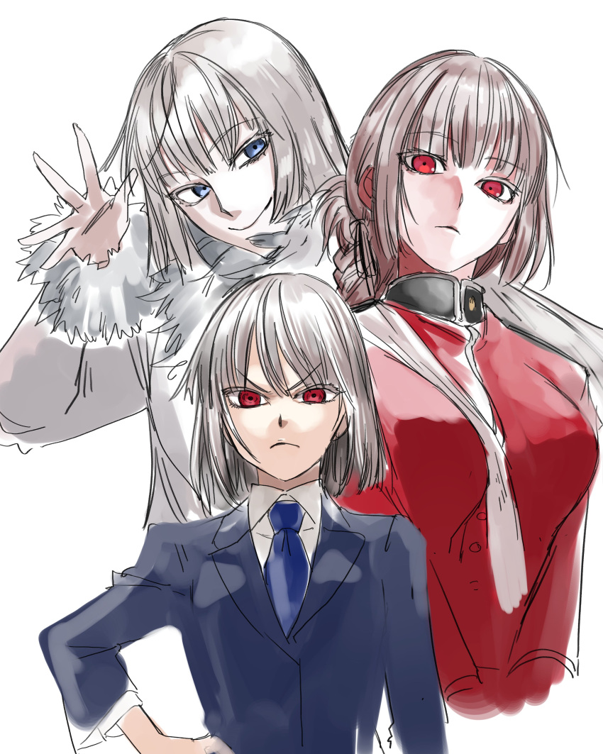3girls, absurdres, beniyuki_(destro_246), blue_eyes, braid, coat, creator_connection, destro_246