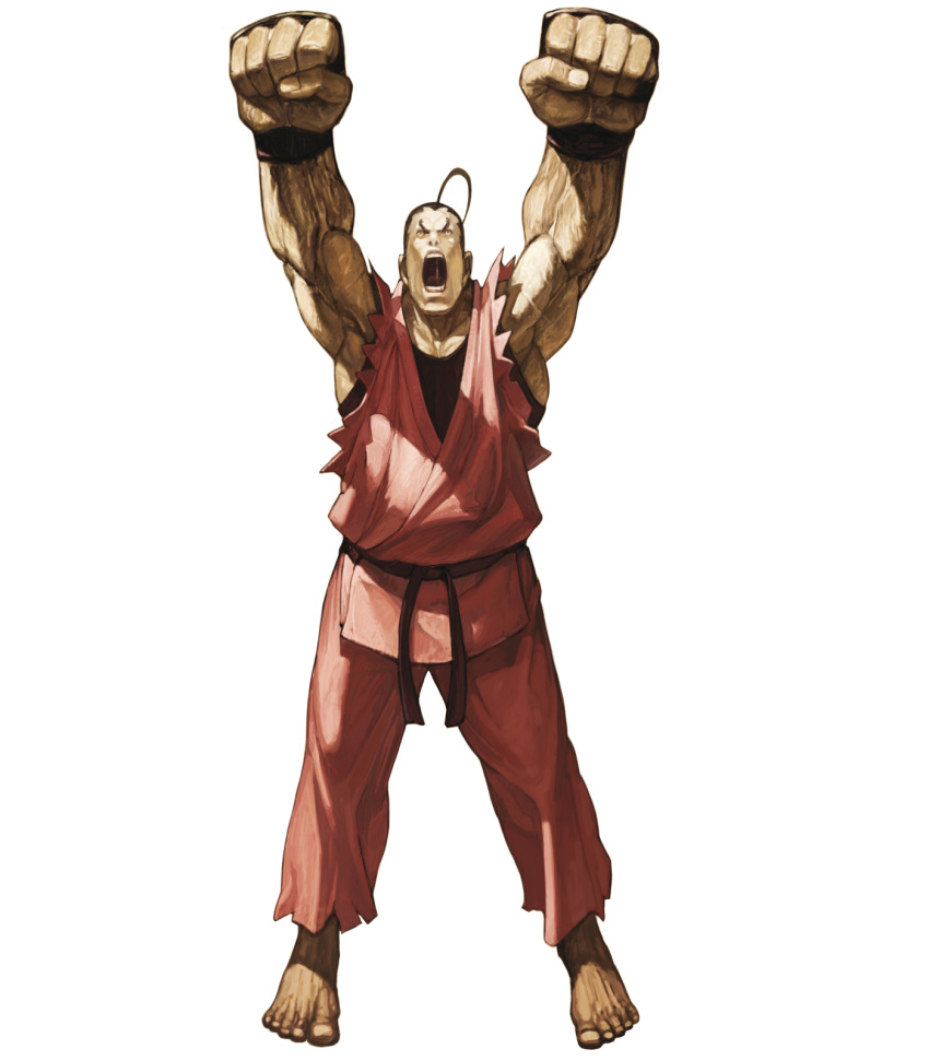 barefoot, brown_hair, capcom, dougi, feet, hibiki_dan, highres, male