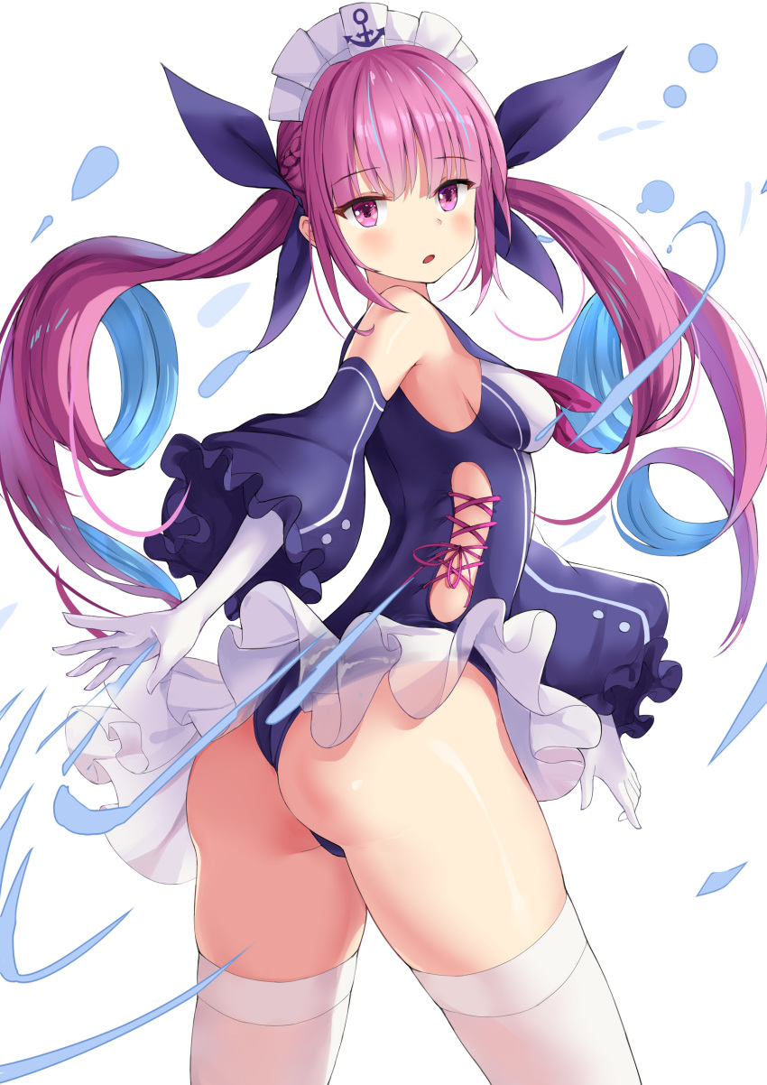 1girl, absurdres, adapted_costume, anchor_print, arched_back, ass, azur_lane, bare_shoulders