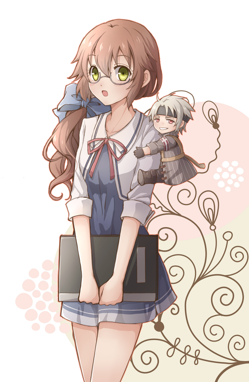 1girl, aono_(aonocrotowa), blue_bow, blue_dress, bow, brown_hair, collarbone, crow_armbrust