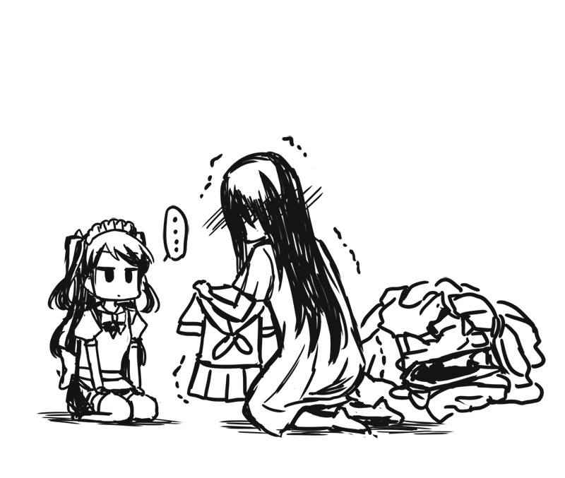 ..., 1boy, 1girl, alternate_costume, apron, black_hair, blush, clothes
