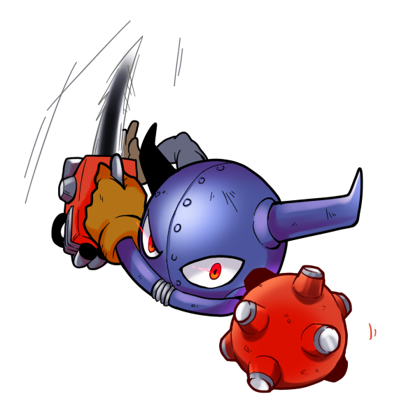 chainsaw, digimon, digimon_adventure_02, digimon_tales, giromon, gloves, horns, mace