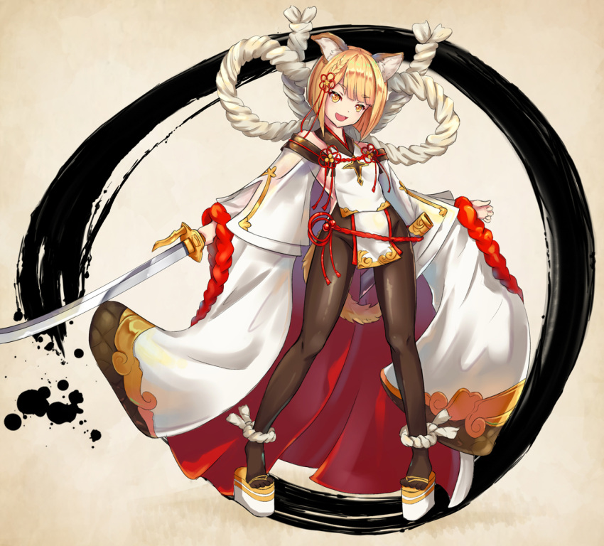 1girl, animal_ears, bell_(angelicalary), black_legwear, claw_pose, dog, dog_ears, dog_girl