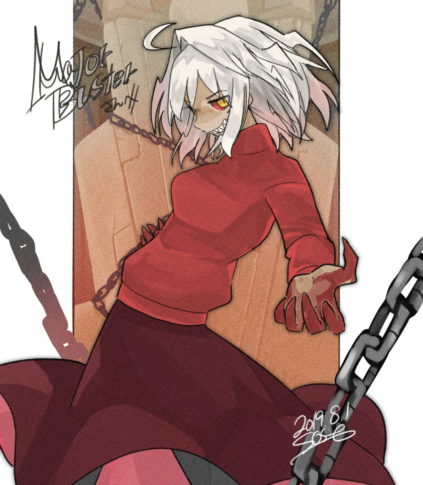 1girl, altar, alternate_color, antenna_hair, arcueid_brunestud, black_legwear, blood, bloody_hands