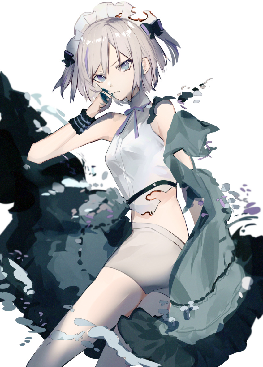 1girl, alternate_costume, aonogura, blue_eyes, commentary_request, contender_(girls_frontline), frilled_cuffs, girls_frontline