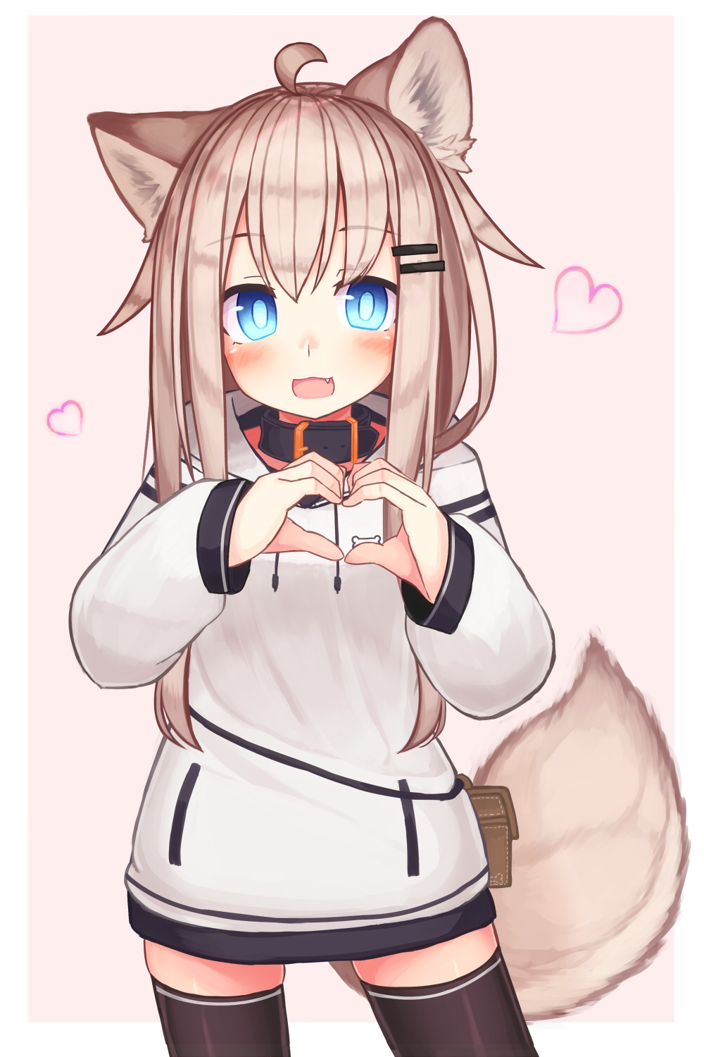 1girl, :d, animal_ear_fluff, animal_ears, black_legwear, blue_eyes, collar, dog_collar