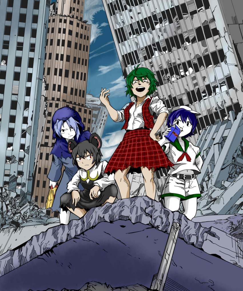 4girls, aasamu, absurdres, akira, akira_(cookie), animal_ears, commentary_request, cookie_(touhou)