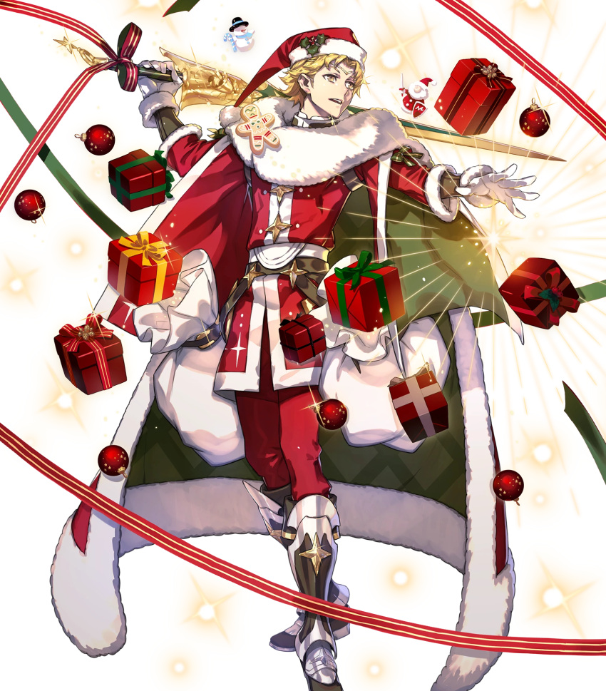 1boy, alternate_costume, bag, bell, belt, blonde_hair, boots, bow